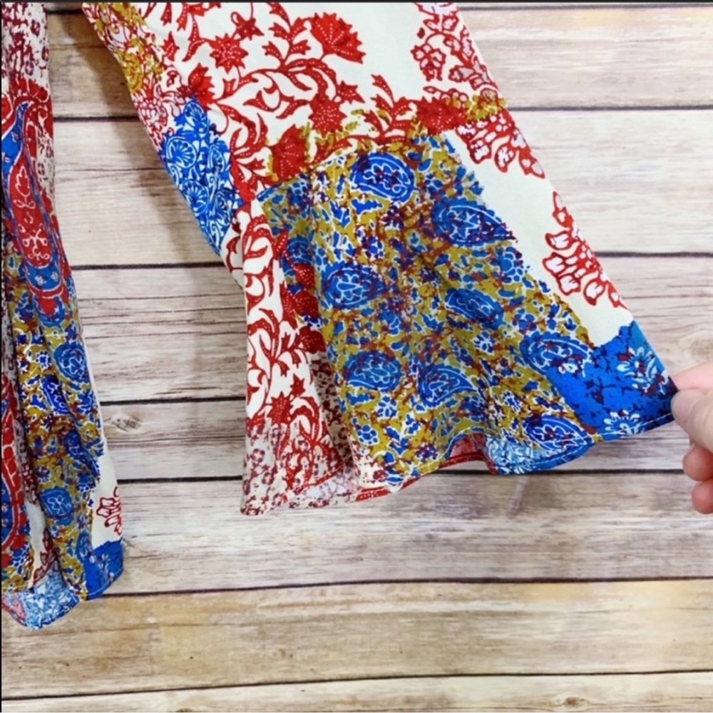 Zara Patchwork Bell Sleeve Boho Top Peasant Blouse - Picture 4 of 9